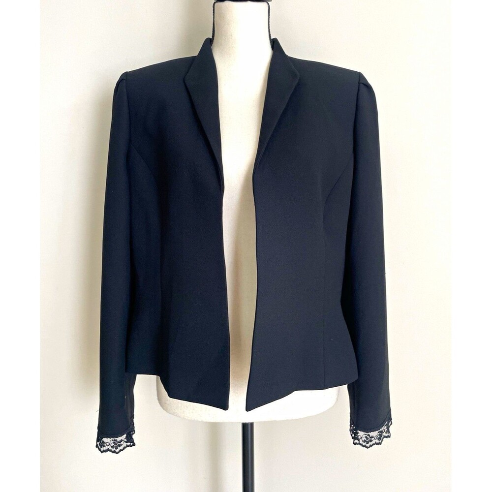 Tahari by Arthur S. Levine Women’s Black Open Front Blazer Lace Cuffs size 12